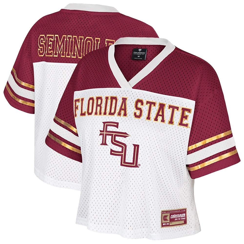 Women's Colosseum White Florida State Seminoles Treasure Cropped Football Jersey