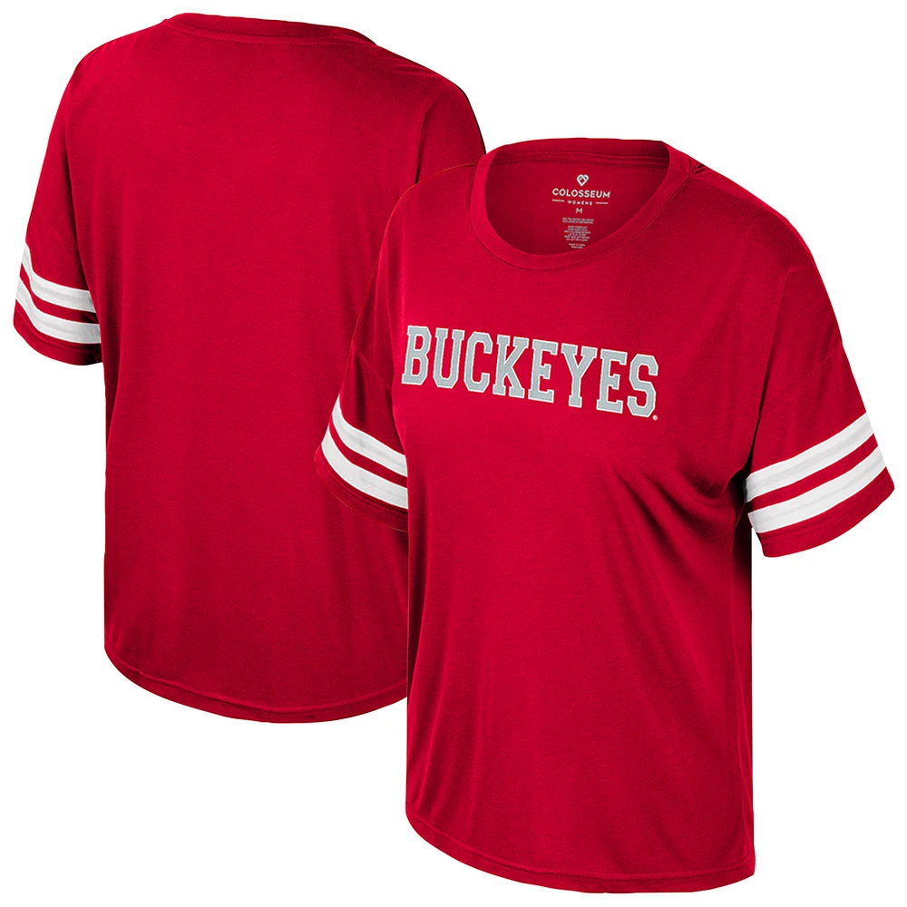 Women's Colosseum Scarlet Ohio State Buckeyes Treasure Oversized Sequin T-Shirt