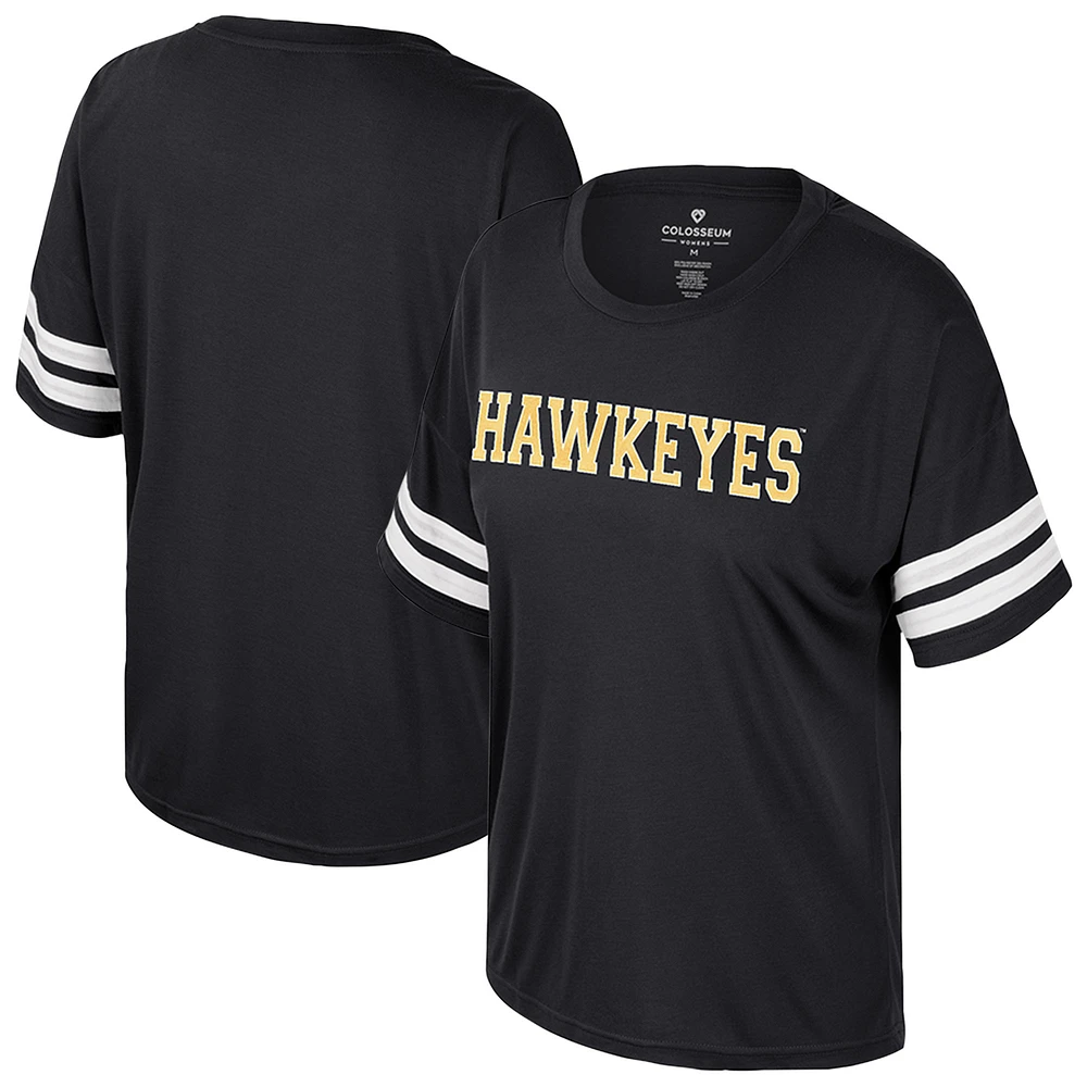 Women's Colosseum Black Iowa Hawkeyes Treasure Oversized Sequin T-Shirt