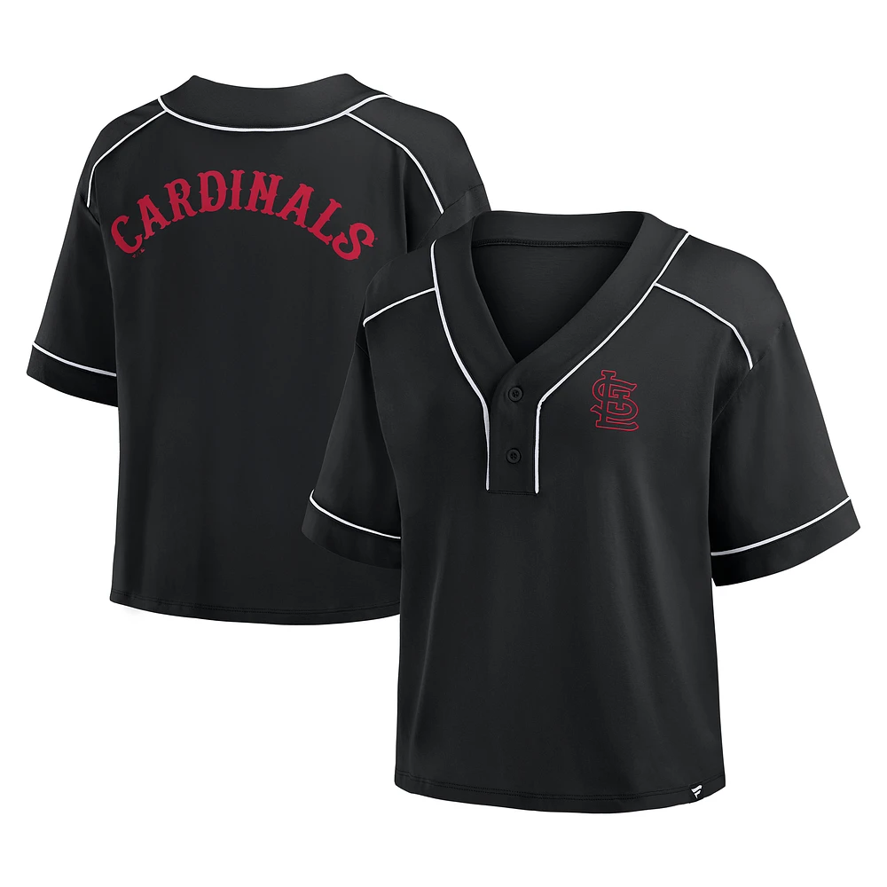 Women's Fanatics Black St. Louis Cardinals Oversized Champ Game Cropped V-Neck T-Shirt