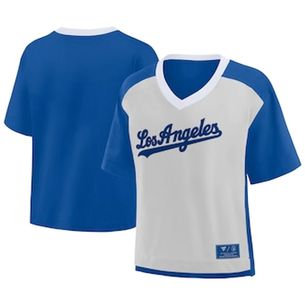 Women's Fanatics Royal/Graphite Los Angeles Dodgers Oversized Race To Win V-Neck T-Shirt