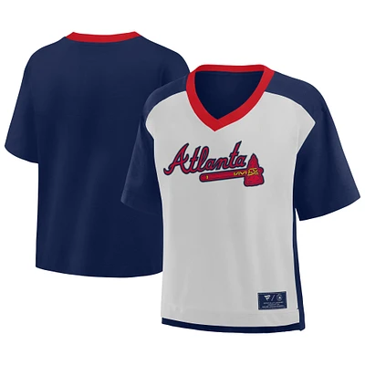 Women's Fanatics Navy/Graphite Atlanta Braves Oversized Race To Win V-Neck T-Shirt
