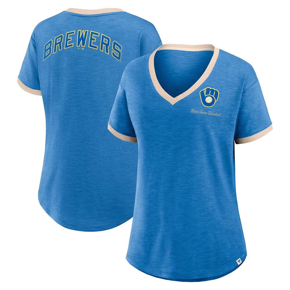 Women's Fanatics Royal Milwaukee Brewers Binge Worthy Stadium Slub V-Neck T-Shirt