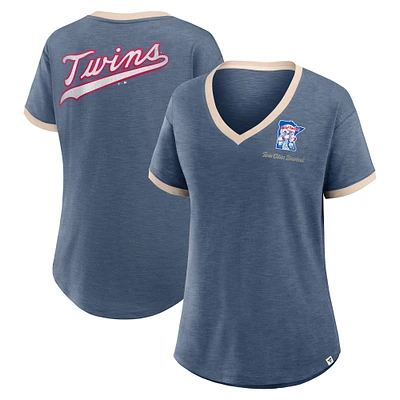 Women's Fanatics Navy Minnesota Twins Binge Worthy Stadium Slub V-Neck T-Shirt