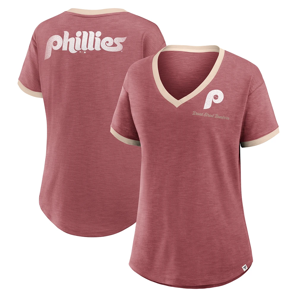 Women's Fanatics Burgundy Philadelphia Phillies Binge Worthy Stadium Slub V-Neck T-Shirt