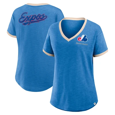 Women's Fanatics Blue Montreal Expos Cooperstown Collection Binge Worthy Stadium Slub V-Neck T-Shirt