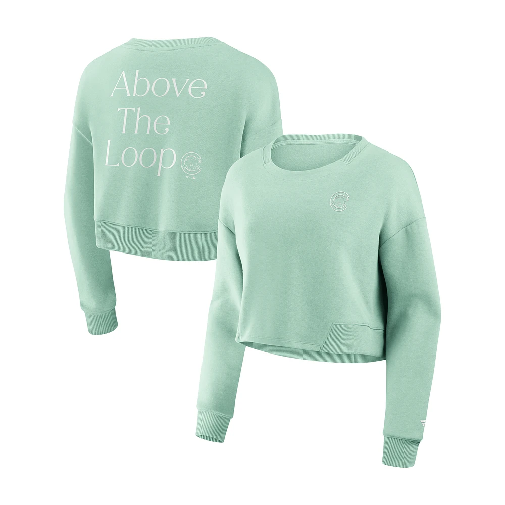 Women's Fanatics Mint Chicago Cubs Studio Cropped Pullover Sweatshirt