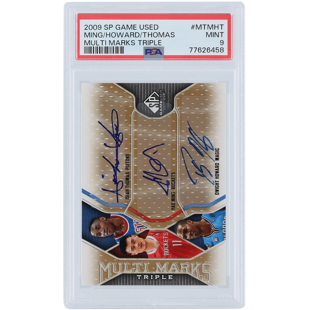 Isiah Thomas, Dwight Howard & Yao Ming Autographed 2009-10 Upper Deck SP Game Used Triple Sig #MT-MHT #13/18 PSA Authenticated 9 Card