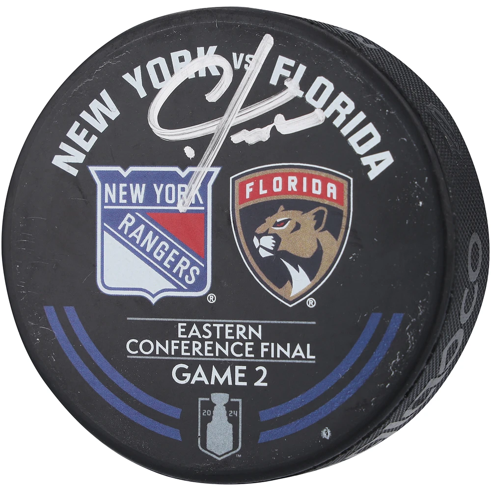 Chris Kreider New York Rangers Autographed Practice-Used Warm-Up Puck from Game 2 of the Eastern Conference Finals during the 2024 Stanley Cup Playoffs vs. Florida Panthers