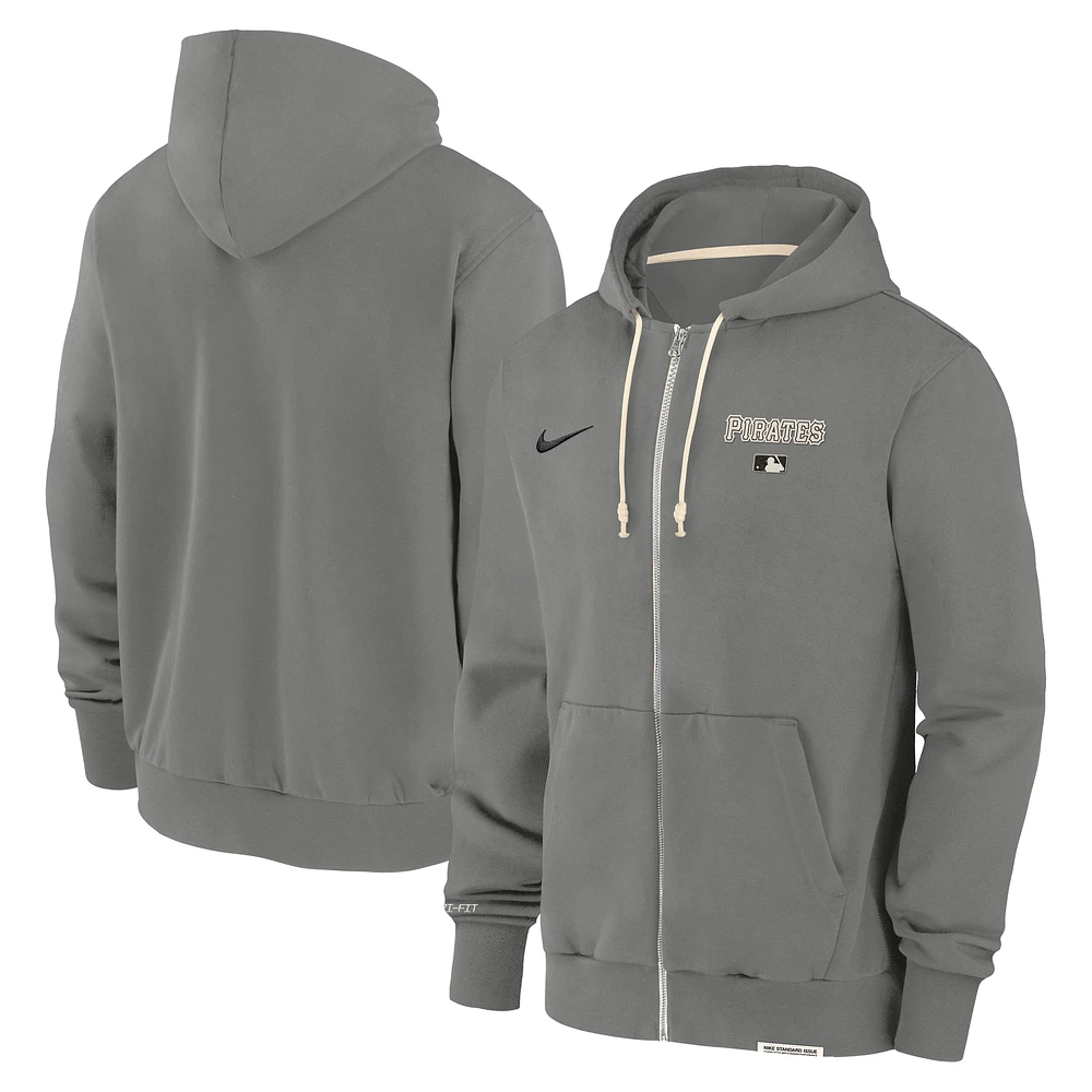 Men's Nike Charcoal Pittsburgh Pirates Authentic Collection Travel Performance Full-Zip Hoodie