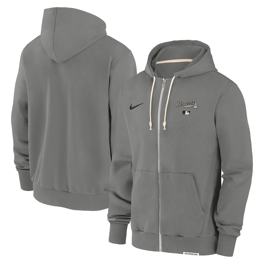 Men's Nike Charcoal Atlanta Braves Authentic Collection Travel Performance Full-Zip Hoodie
