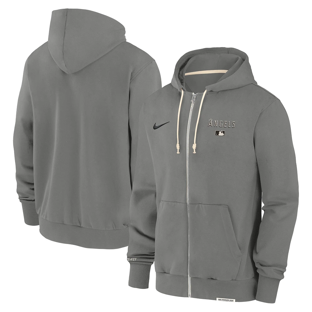 Men's Nike Charcoal Los Angeles Angels Authentic Collection Travel Performance Full-Zip Hoodie
