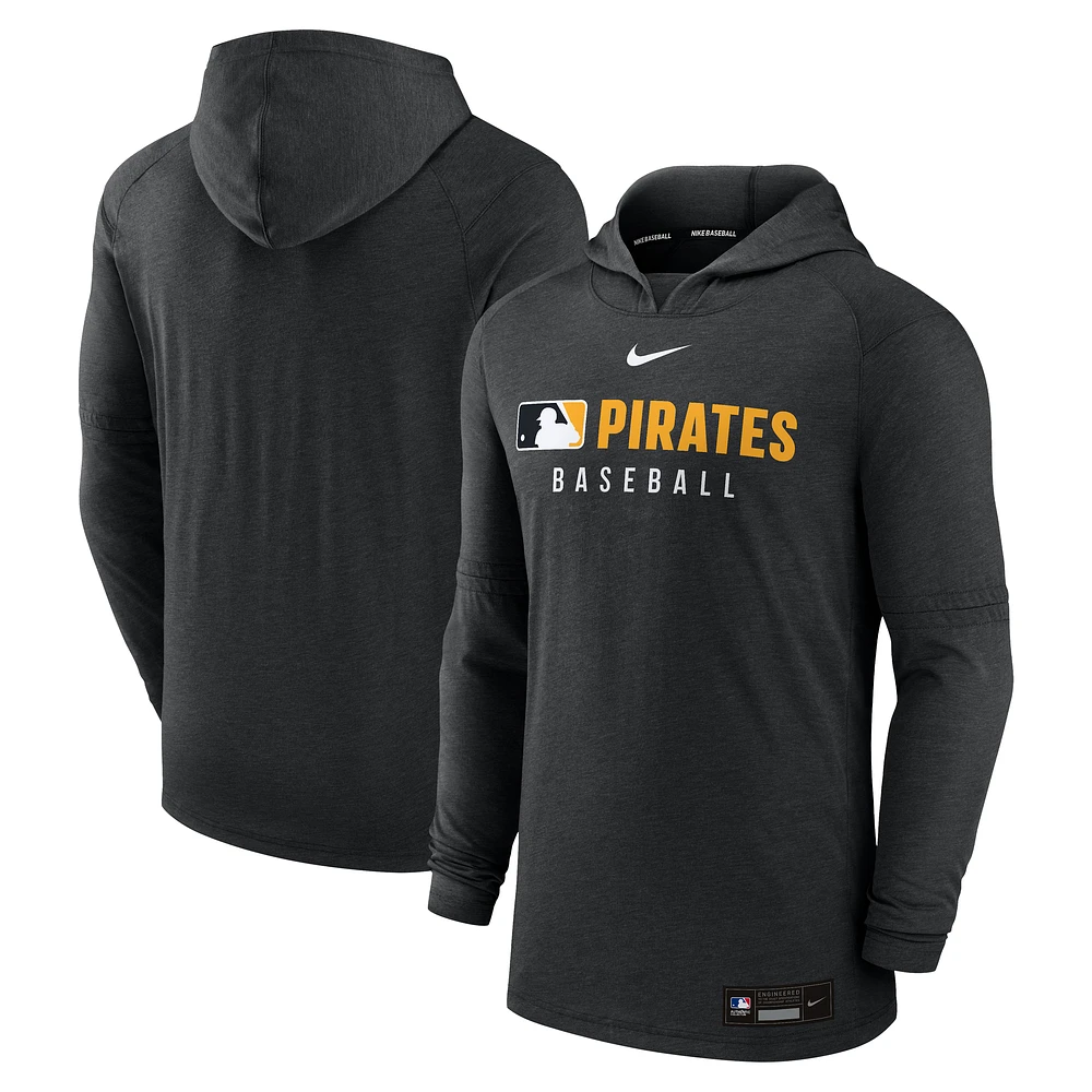 Men's Nike Heather Black Pittsburgh Pirates Authentic Collection Tri-Blend Dri-FIT Hoodie