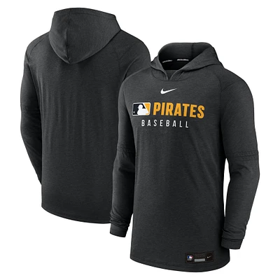 Men's Nike Heather Black Pittsburgh Pirates Authentic Collection Tri-Blend Performance Pullover Hoodie