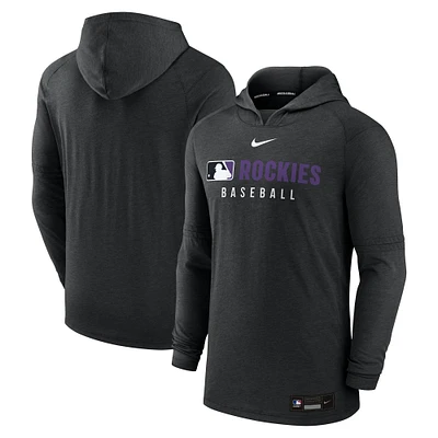 Men's Nike Heather Black Colorado Rockies Authentic Collection Tri-Blend Performance Pullover Hoodie
