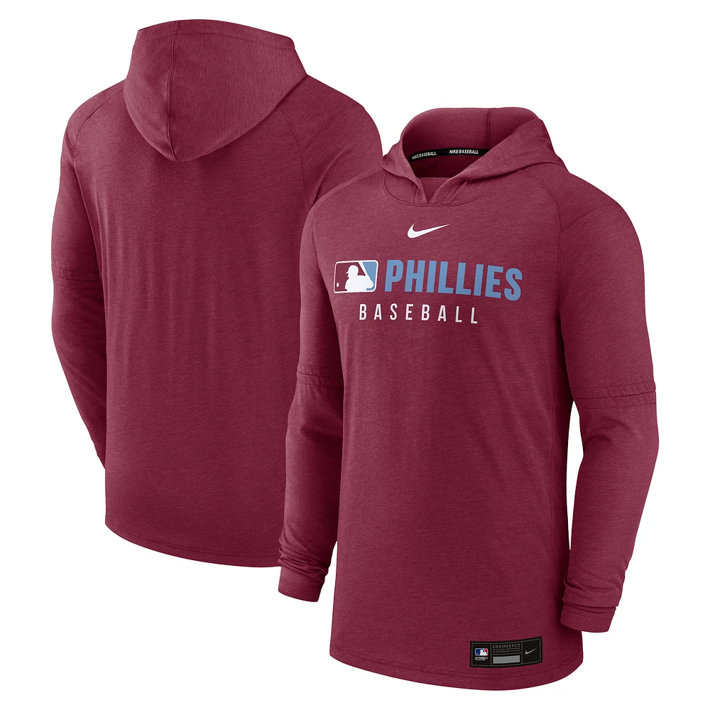 Men's Nike Burgundy Philadelphia Phillies Authentic Collection Tri-Blend Dri-FIT Hoodie