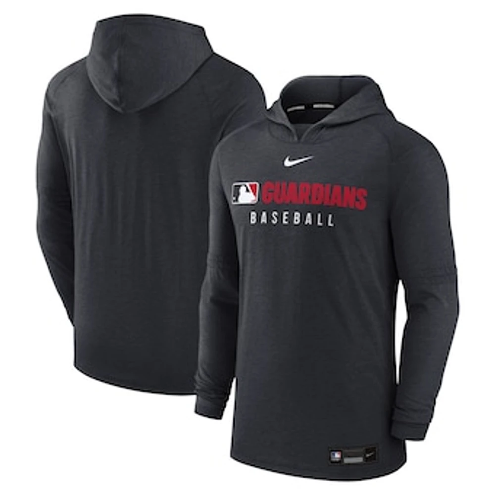 Men's Nike Heather Black Cleveland Guardians Authentic Collection Tri-Blend Performance Pullover Hoodie