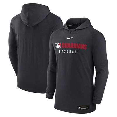 Men's Nike Heather Black Cleveland Guardians Authentic Collection Tri-Blend Performance Pullover Hoodie