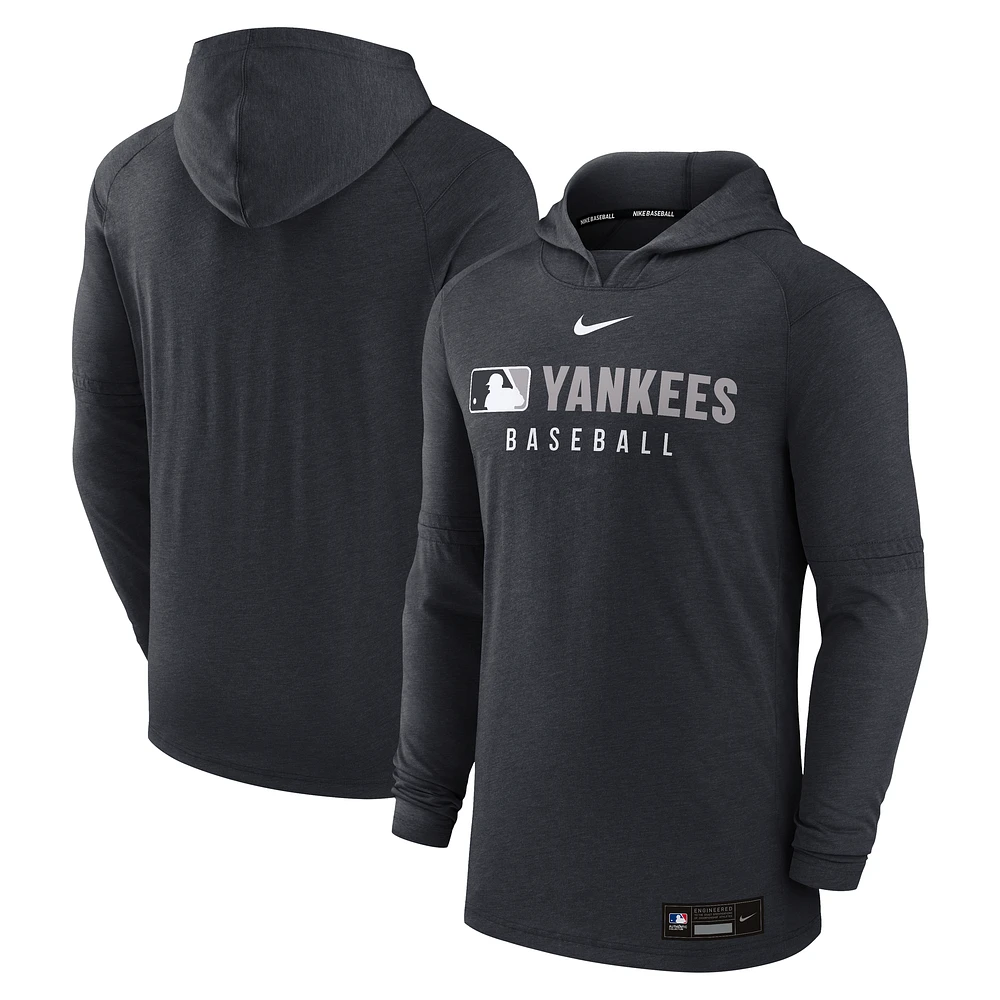 Men's Nike Heather Black New York Yankees Authentic Collection Tri-Blend Performance Pullover Hoodie