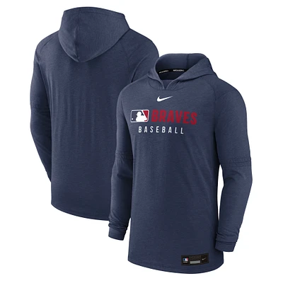 Men's Nike Heather Navy Atlanta Braves Authentic Collection Tri-Blend Performance Pullover Hoodie