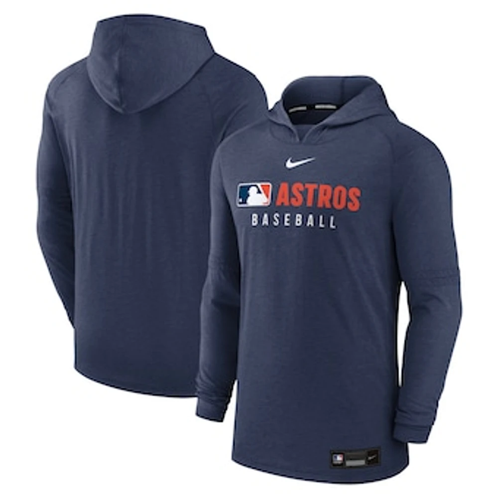 Men's Nike Heather Navy Houston Astros Authentic Collection Tri-Blend Performance Pullover Hoodie