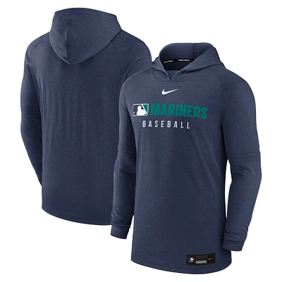 Men's Nike Heather Navy Seattle Mariners Authentic Collection Tri-Blend Performance Pullover Hoodie
