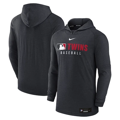 Men's Nike Heather Black Minnesota Twins Authentic Collection Tri-Blend Performance Pullover Hoodie