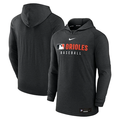 Men's Nike Heather Black Baltimore Orioles Authentic Collection Tri-Blend Performance Pullover Hoodie