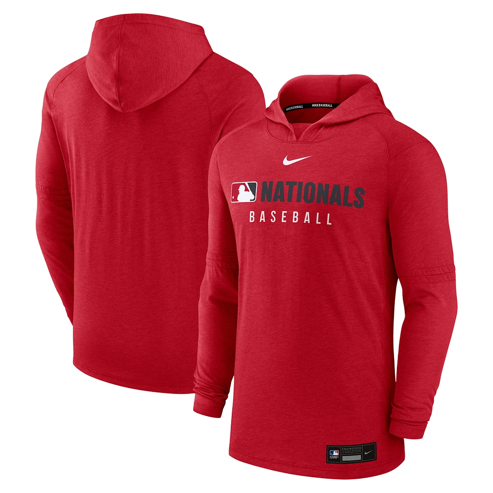 Men's Nike Heather Red Washington Nationals Authentic Collection Tri-Blend Performance Pullover Hoodie