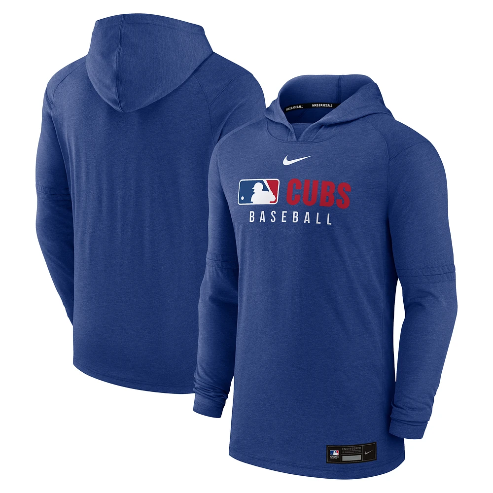 Men's Nike Heather Royal Chicago Cubs Authentic Collection Tri-Blend Performance Pullover Hoodie