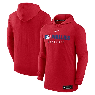 Men's Nike Heather Philadelphia Phillies Authentic Collection Tri-Blend Performance Pullover Hoodie