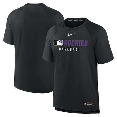 Men's Nike Black Colorado Rockies Authentic Collection Pregame Raglan Performance T-Shirt