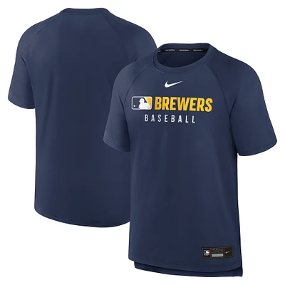 Men's Nike Navy Milwaukee Brewers Authentic Collection Pregame Raglan Performance T-Shirt