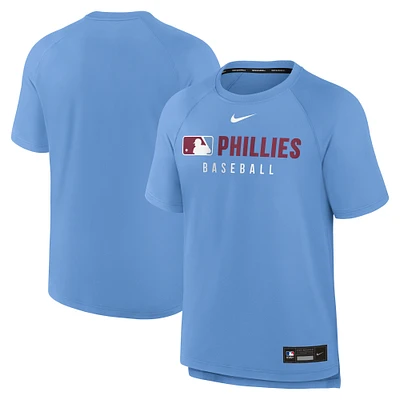 Men's Nike Light Blue Philadelphia Phillies Authentic Collection Pregame Raglan Performance T-Shirt