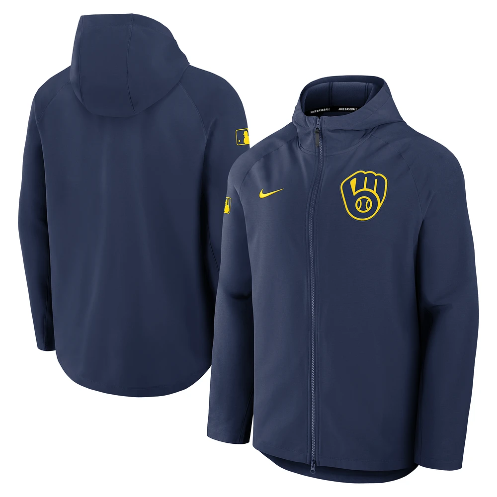 Men's Nike Navy Milwaukee Brewers Authentic Collection Raglan Performance Full-Zip Jacket