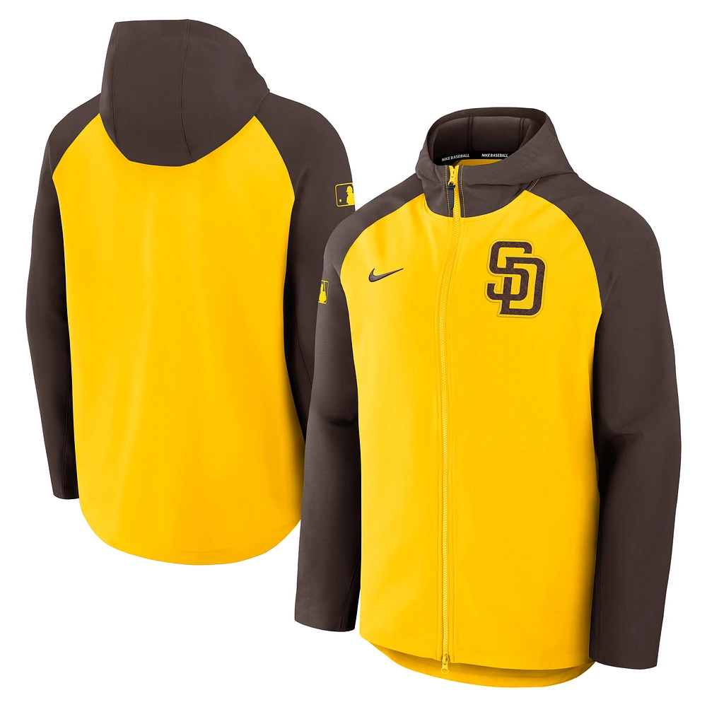 Men's Nike Gold/Brown San Diego Padres Authentic Collection Raglan Performance Full-Zip Jacket