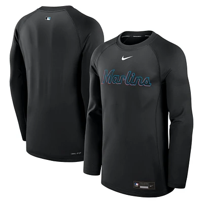 Men's Nike Black Miami Marlins Authentic Collection Game Time Raglan Performance Long Sleeve T-Shirt