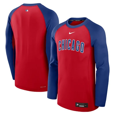 Men's Nike Red/Royal Chicago Cubs Authentic Collection Game Time Raglan Performance Long Sleeve T-Shirt