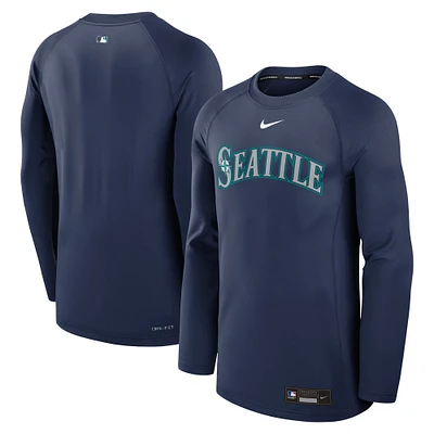 Men's Nike Navy Seattle Mariners Authentic Collection Game Time Raglan Performance Long Sleeve T-Shirt