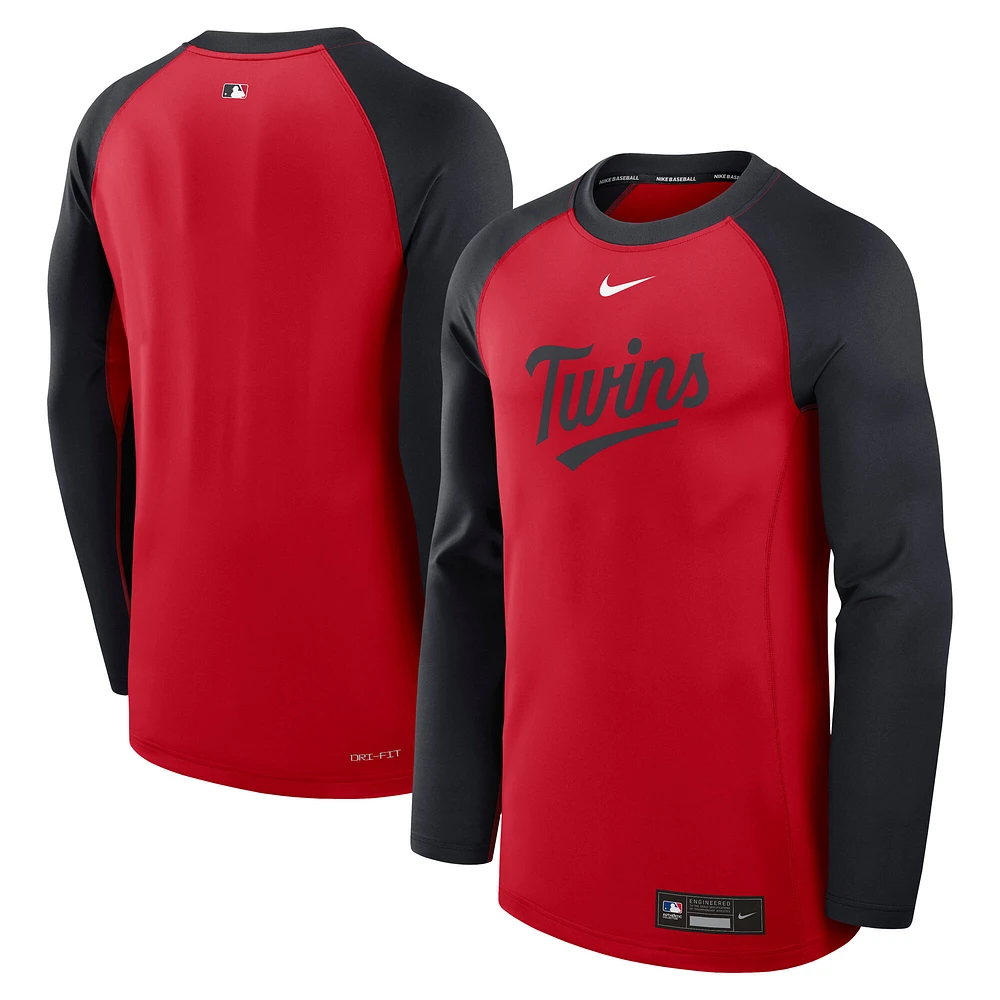 Men's Nike Red/Navy Minnesota Twins Authentic Collection Game Time Raglan Performance Long Sleeve T-Shirt