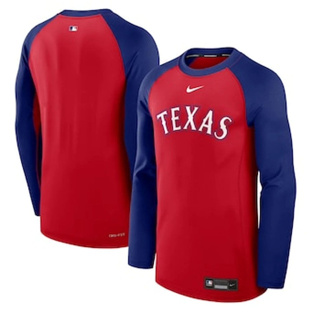 Men's Nike Red/Royal Texas Rangers Authentic Collection Game Time Raglan Performance Long Sleeve T-Shirt
