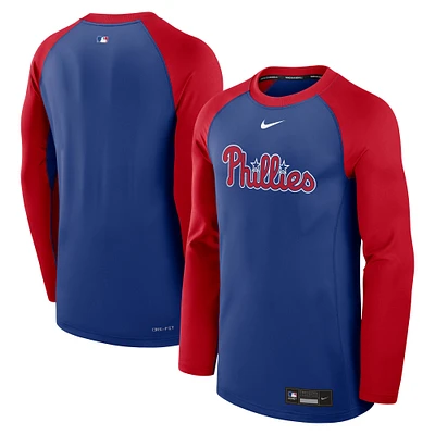 Men's Nike Royal/Red Philadelphia Phillies Authentic Collection Game Time Raglan Performance Long Sleeve T-Shirt