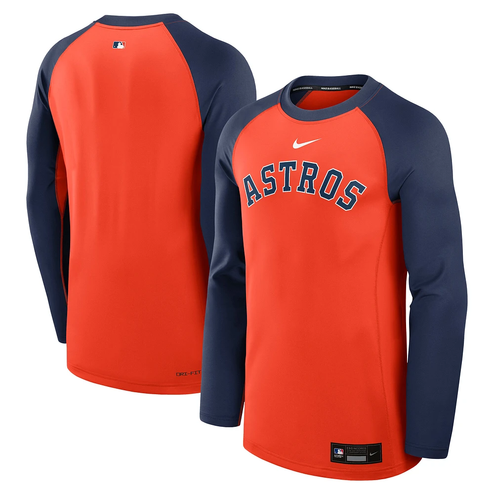 Men's Nike Orange/Navy Houston Astros Authentic Collection Game Time Raglan Performance Long Sleeve T-Shirt