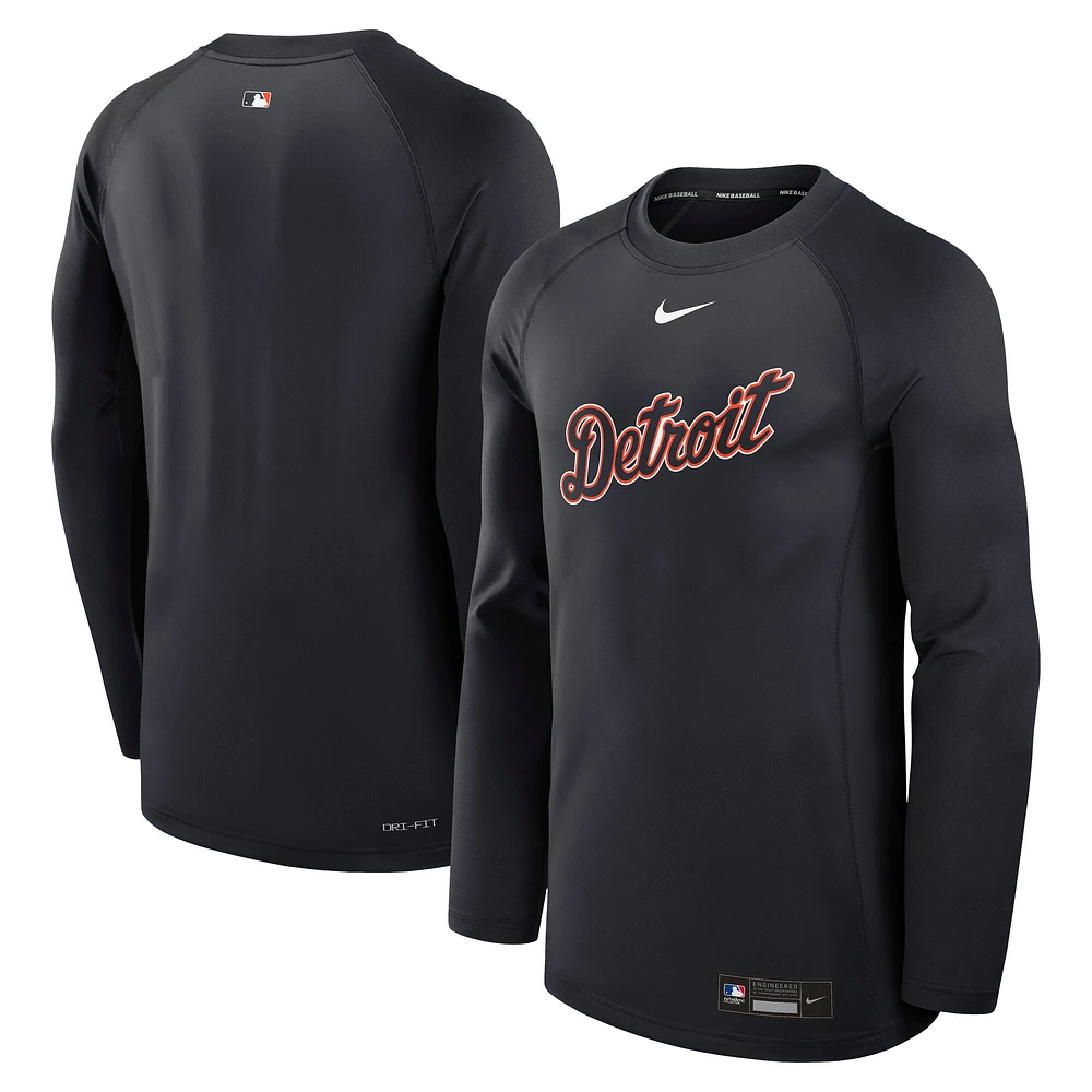Men's Nike Navy Detroit Tigers Authentic Collection Game Time Raglan Performance Long Sleeve T-Shirt