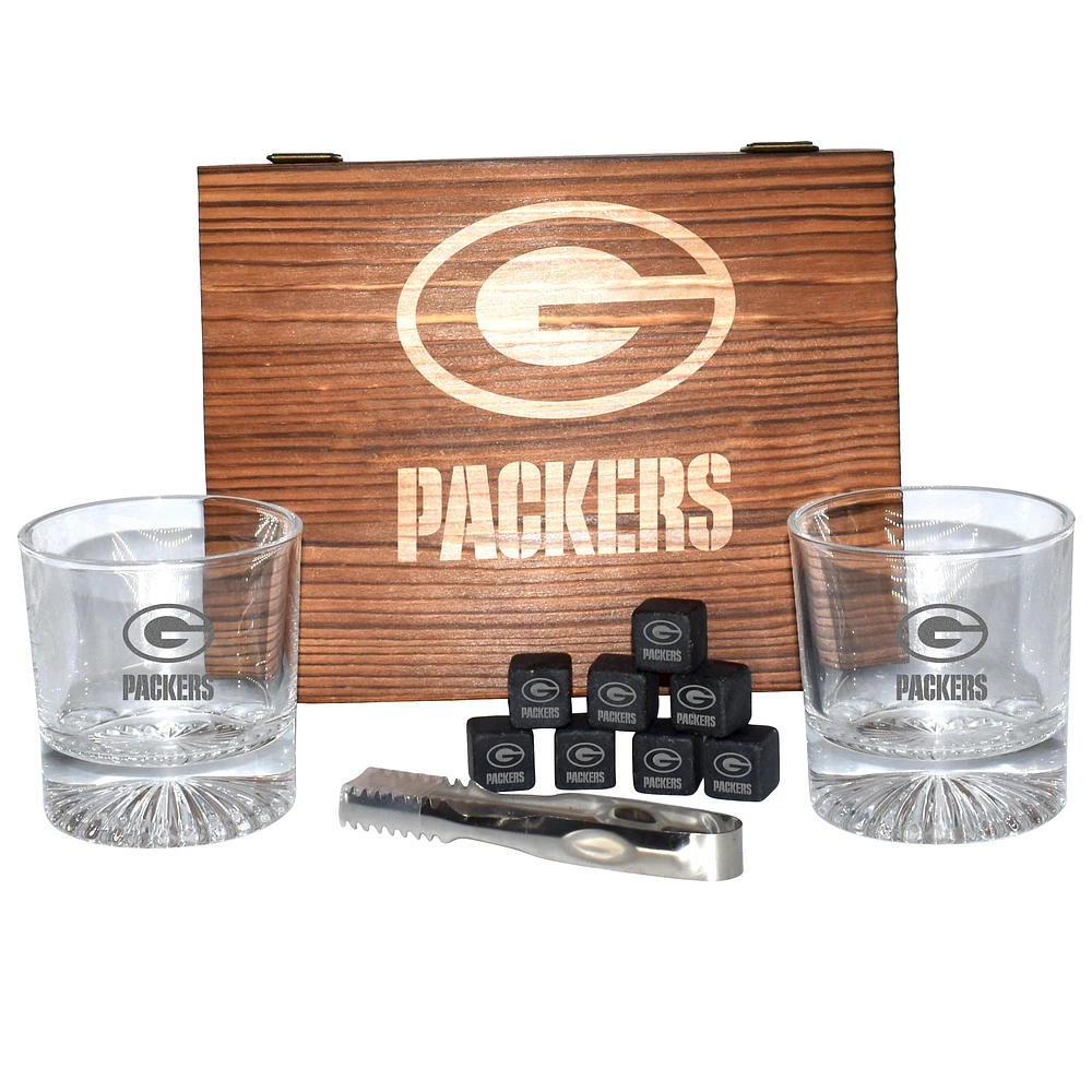 The Memory Company Green Bay Packers Wood Boxed Drinkware Set