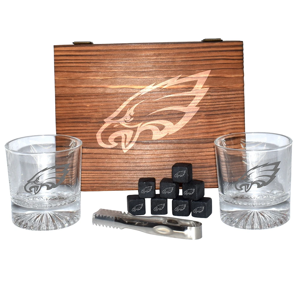 The Memory Company Philadelphia Eagles Wood Boxed Drinkware Set