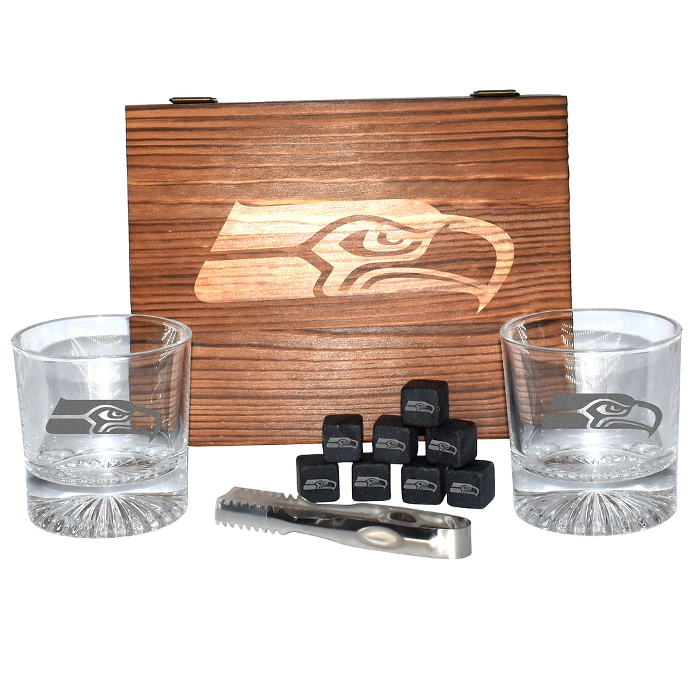 The Memory Company Seattle Seahawks Wood Boxed Drinkware Set