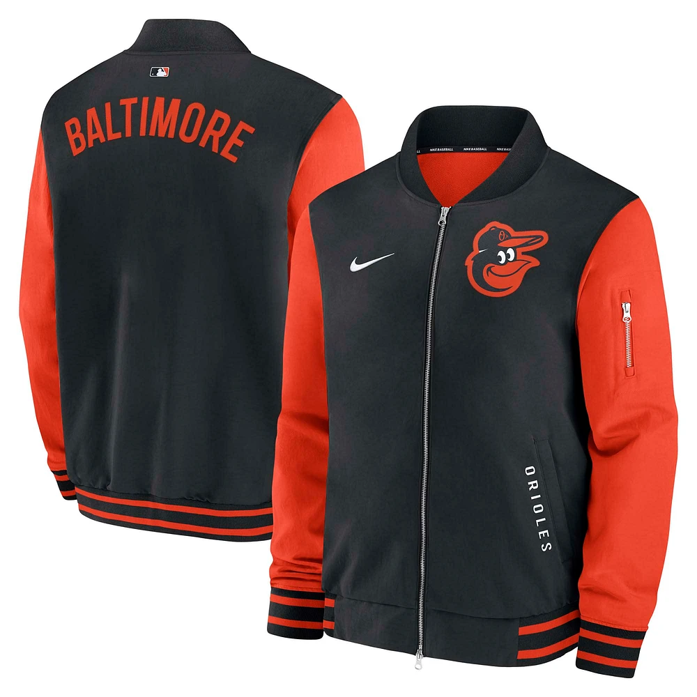 Men's Nike Black/Orange Baltimore Orioles Authentic Collection Dugout Relaxed Full-Zip Bomber Jacket