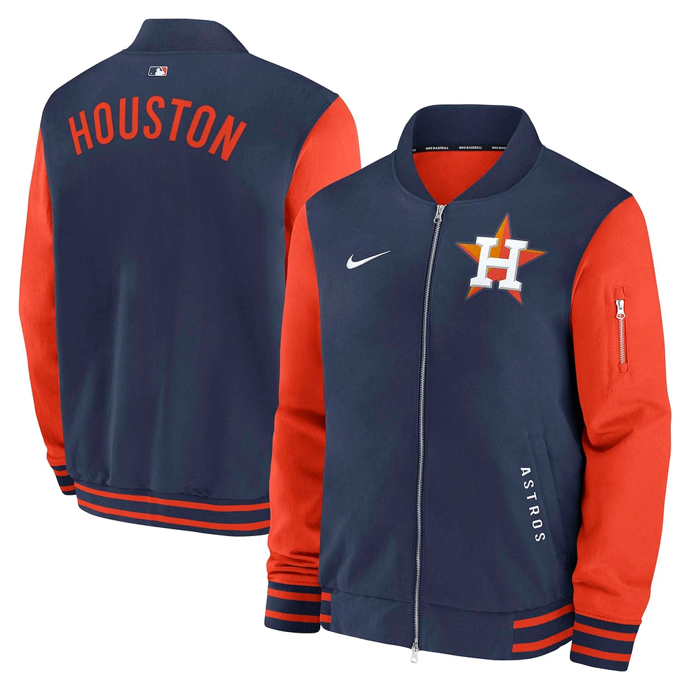 Men's Nike Navy/Orange Houston Astros Authentic Collection Dugout Relaxed Full-Zip Bomber Jacket