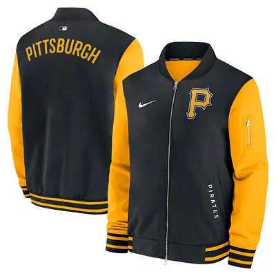Men's Nike Black/Gold Pittsburgh Pirates Authentic Collection Dugout Relaxed Full-Zip Bomber Jacket